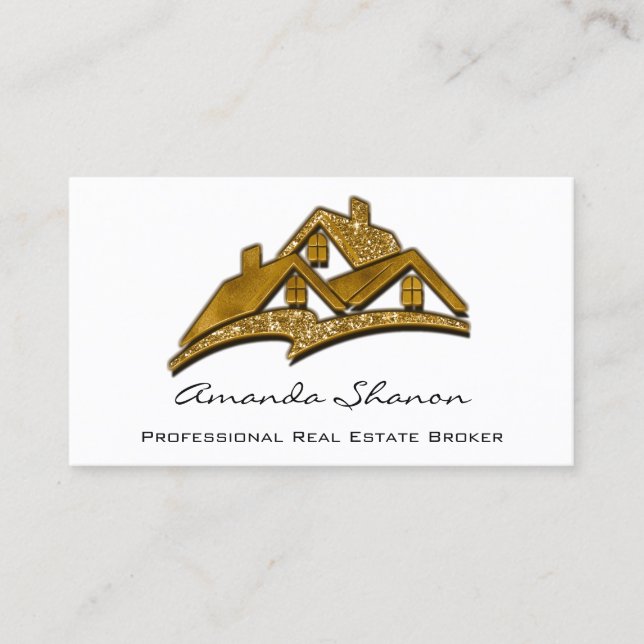 Carte De Visite Agent immobilier professionnel Broker Maison Or (Devant)