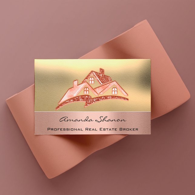 Carte De Visite Agent immobilier professionnel Courtier Rose Gold (Professional Real Estate Agent Broker Rose Gold Business Card)