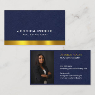 Carte De Visite Agent immobilier Realtor Blue & Gold Photo personn