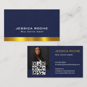 Carte De Visite Agent immobilier Realtor Blue & Gold Photo personn