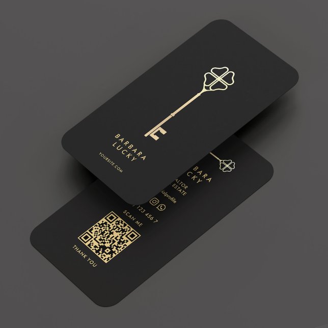 Carte De Visite Agent immobilier Realtor Clé d'or noir élégant (Realtor Real Estate Agent Elegant Black Gold Key Business Card
)