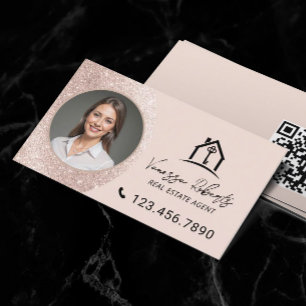 Carte De Visite Agent immobilier rose poudré élégant Photo