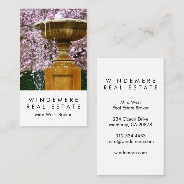 Carte De Visite Agent immobilier unique Broker Jardin Fontaine (Devant / Derrière)