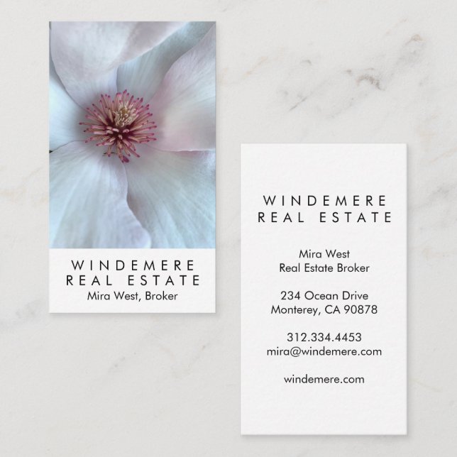 Carte De Visite Agent immobilier unique Broker Magnolia Flower (Devant / Derrière)