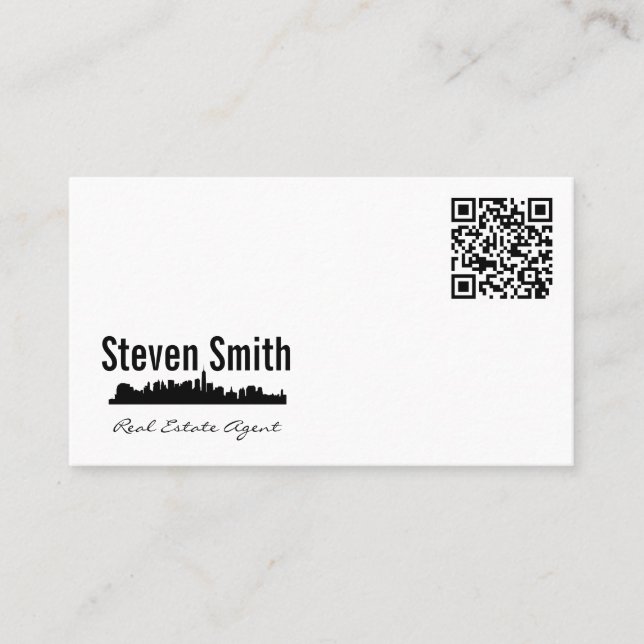 Carte De Visite Agent immobilier | Ville Skyline | QR (Devant)