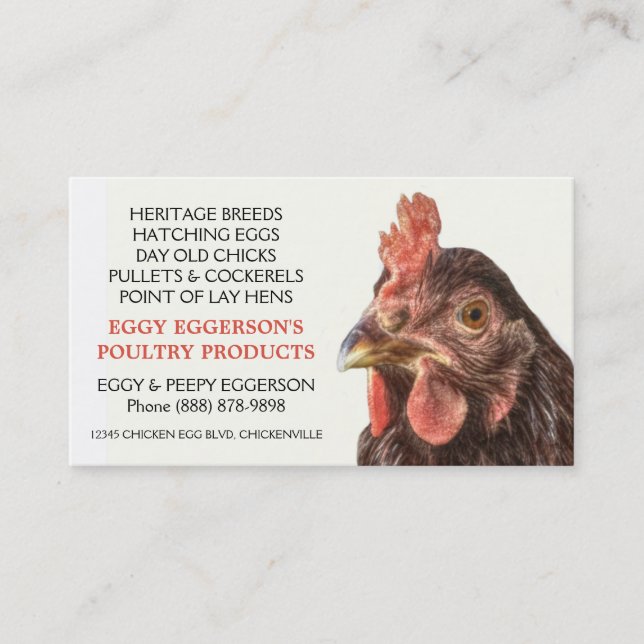 Carte De Visite Agriculteur d'oeufs de poulet de poule de rouge (Devant)