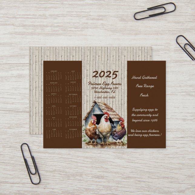 Carte De Visite Agriculteurs d'oeufs de poulet 2025 (Devant/Arrière en situation)