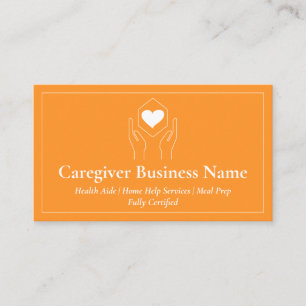 Carte De Visite Aidant minimal main cœur blanc orange