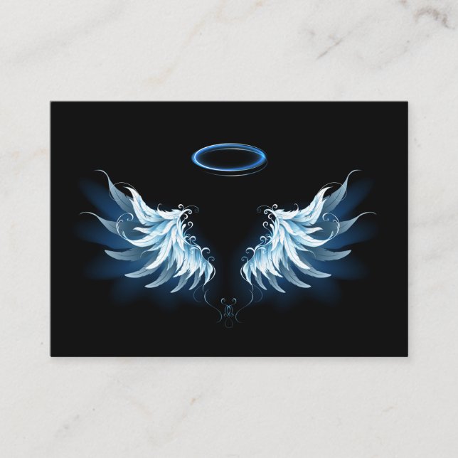 Carte De Visite Ailes d'angle brillant bleu sur arrière - plan noi (Devant)