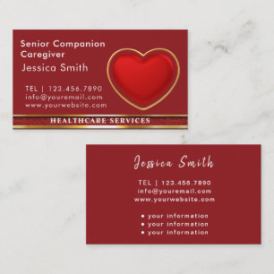 Carte De Visite Aîné aideur moderne Coeur rouge Médicale
