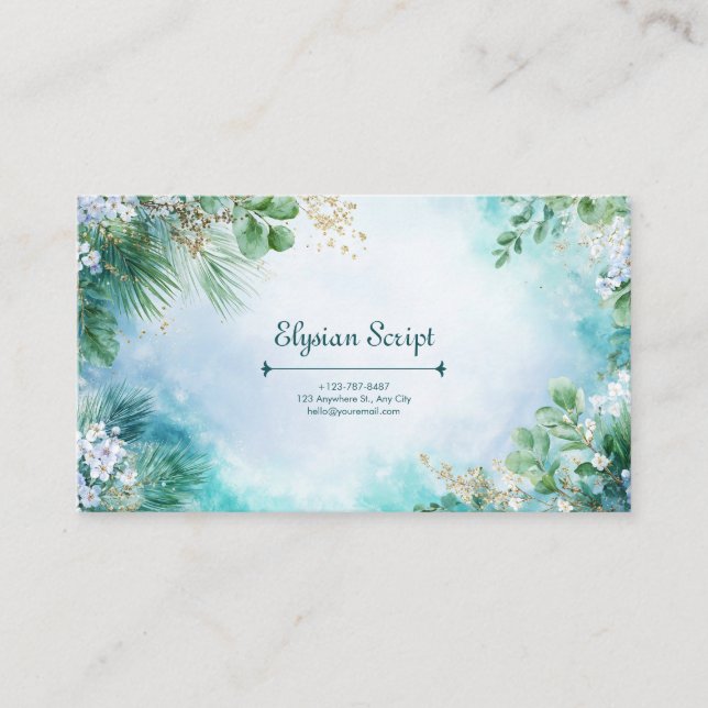 Carte De Visite Airy Eucalyptus Turquoise et Gold Botanique (Devant)