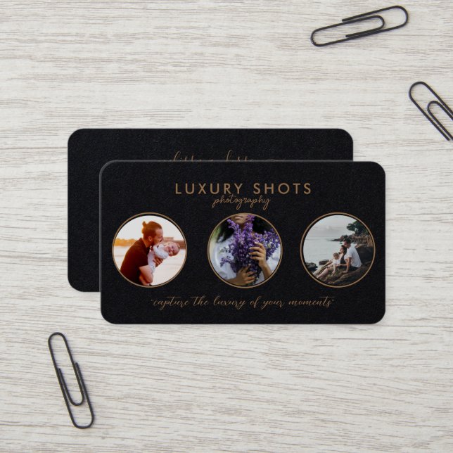 Carte De Visite Ajouter 3 Photos Gold Premium Black Signature (Devant/Arrière en situation)