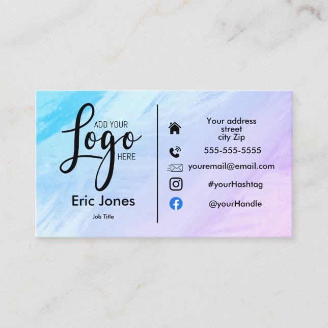 Carte De Visite ajouter le logo BUSINESS LOGO et médias sociaux Bu (Devant)