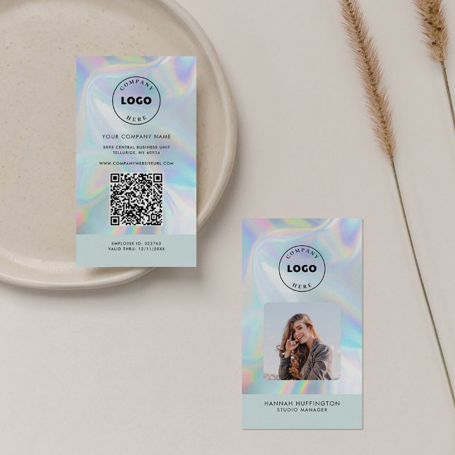 Carte De Visite Ajouter le logo QR Code photo de l'employé (Add Business Logo QR Code and Photo Employees Holographic Business Card)