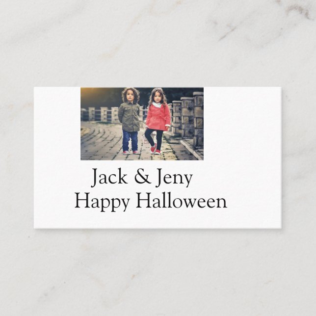 Carte De Visite ajouter nom photo texte Halloween enfant fille gar (Devant)