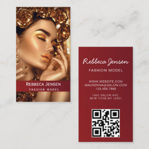 Carte De Visite Ajouter photo modèle mode tendance noir QR Code