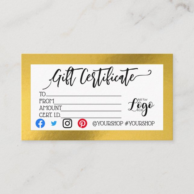 CARTE DE VISITE AJOUTER VOTRE LOGO BON D'AFFAIRES (Devant)