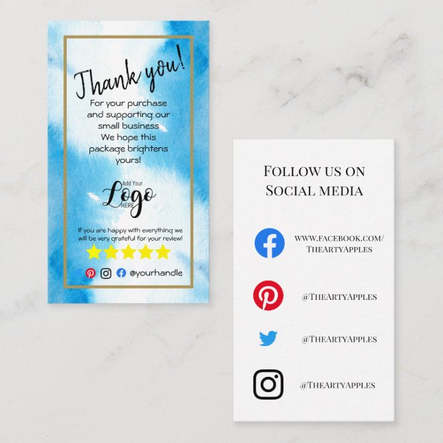 Carte De Visite AJOUTER VOTRE LOGO merci commander insérer eau ble (Devant / Derrière)