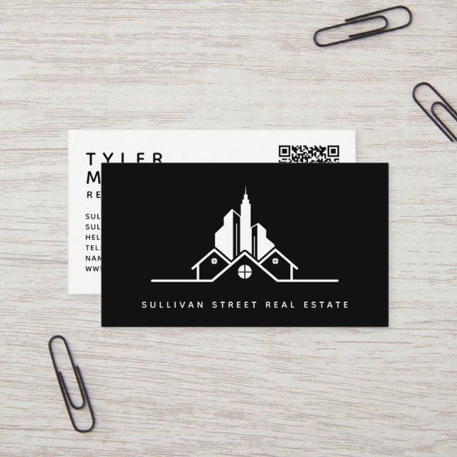 Carte De Visite Ajouter votre logo QR Code Agent immobilier (Devant/Arrière en situation)