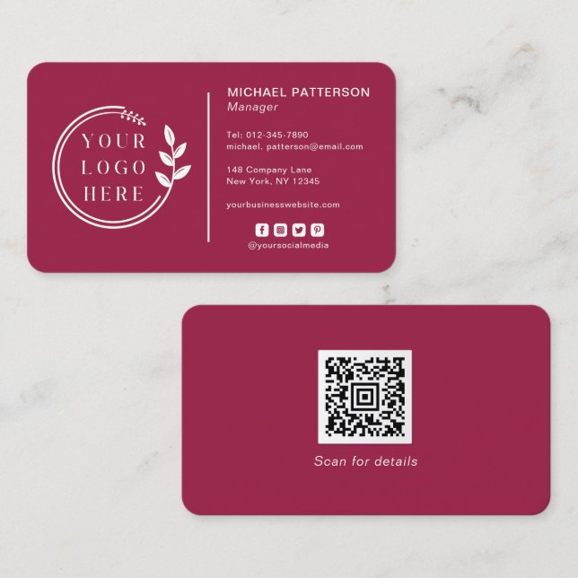 Carte De Visite Ajouter votre logo Social Media QR Code Entreprise (Devant / Derrière)
