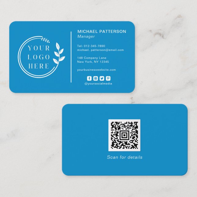 Carte De Visite Ajouter votre logo Social Media QR Code Entreprise (Devant / Derrière)