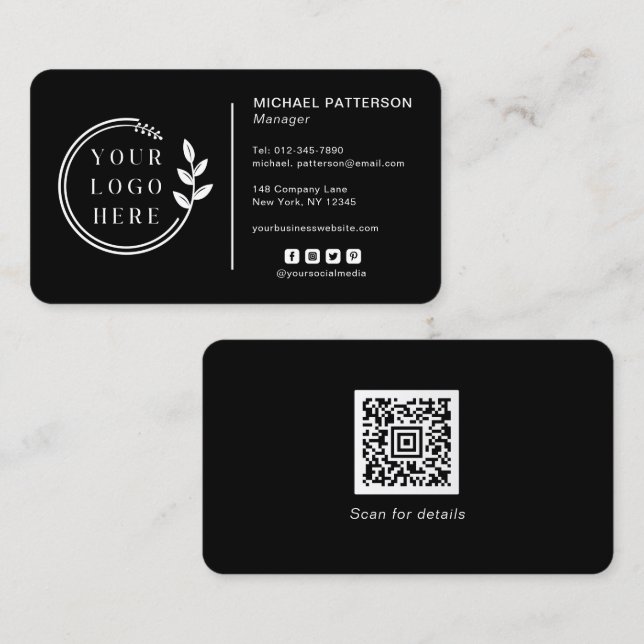 Carte De Visite Ajouter votre logo Social Media QR Code Entreprise (Devant / Derrière)