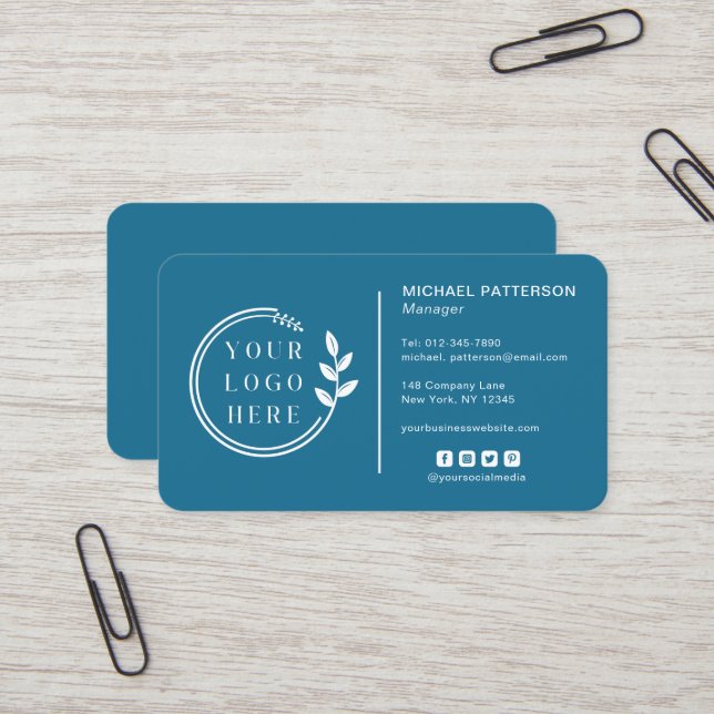Carte De Visite Ajouter votre logo Social Media QR Code Entreprise (Devant/Arrière en situation)