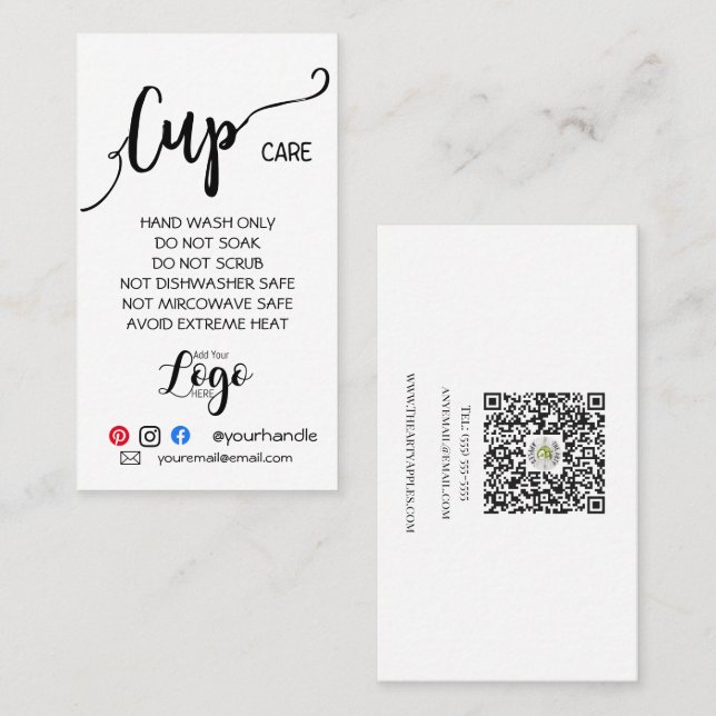 Carte De Visite AJOUTER VOTRE LOGO Tasse CARE vinyle affaires simp (Devant / Derrière)
