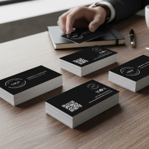 Carte De Visite Ajoutez votre code QR de logo personnalisé noir De