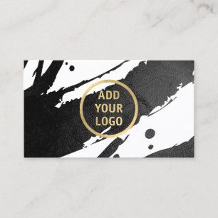 Carte De Visite Ajoutez votre logo Abstrait Brosse d'encre noire