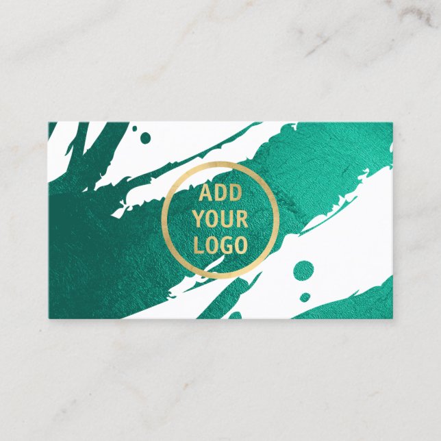 Carte De Visite Ajoutez votre logo Abstrait Emerald Green Brushstr (Devant)