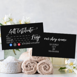 Carte De Visite AJOUTEZ VOTRE LOGO Marketing de certificat-cadeau 