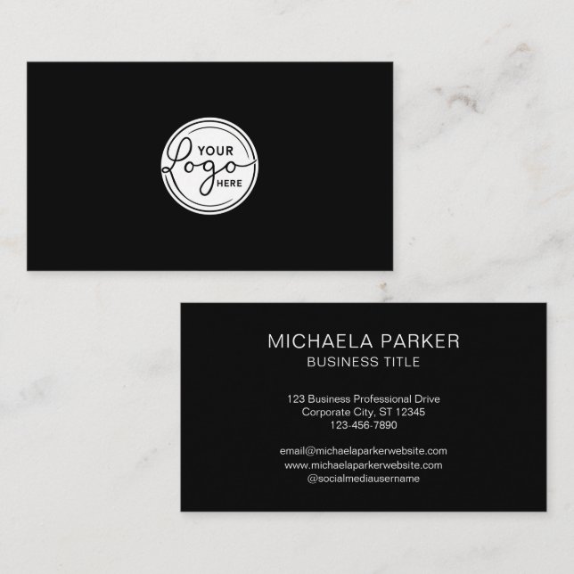 Carte De Visite Ajoutez Votre Logo Personnalisé Noir Professionnel (Devant / Derrière)