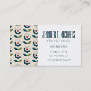 Carte De Visite Ajoutez votre motif floral de   rétro turquoise