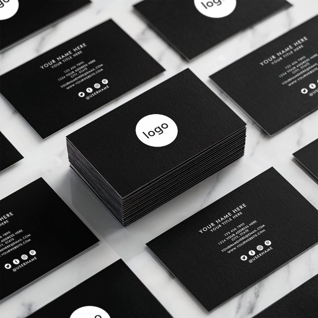 Carte De Visite Ajoutez votre noir professionnel de cercle fait (Add your custom logo circle professional black)