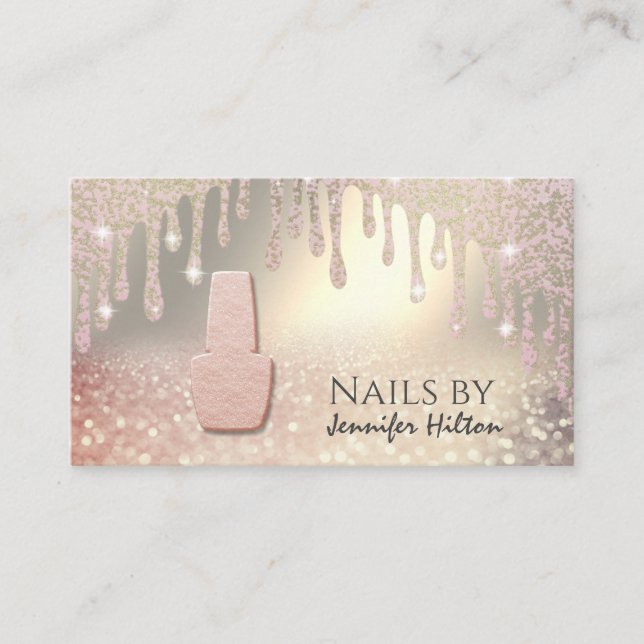 Carte De Visite Allant rose or glittery ongle salon affaires ca (Devant)