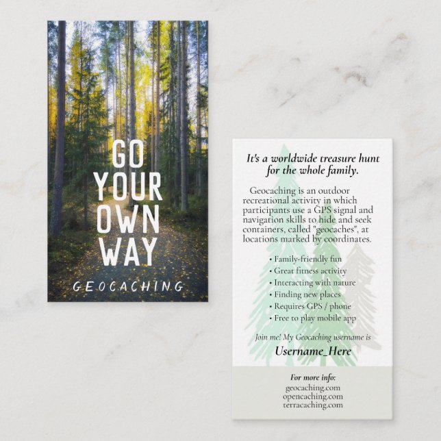 Carte De Visite Aller Geocaching Trail Card Avec Informations Pour (Devant / Derrière)