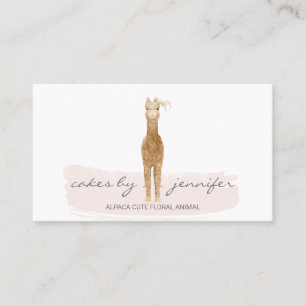 Carte De Visite Alpaca rose avec fleur