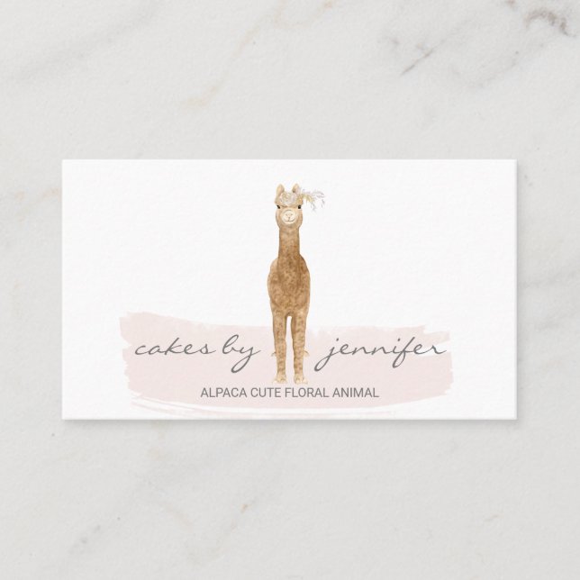Carte De Visite Alpaca rose avec fleur (Devant)