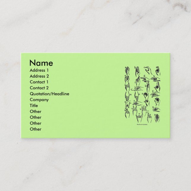 Carte de visite alphabet de langue des signes (Devant)