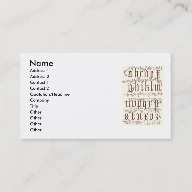 carte de visite alphabet du XVIe siècle (Devant)