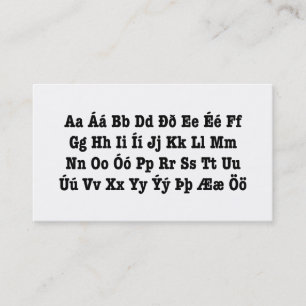 Carte De Visite Alphabet islandais [Íslenska Stafrófið]