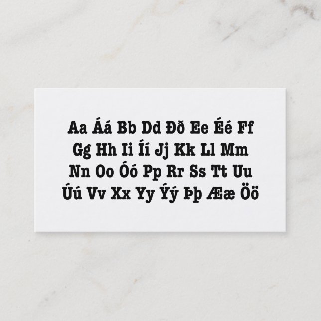 Carte De Visite Alphabet islandais [Íslenska Stafrófið] (Devant)