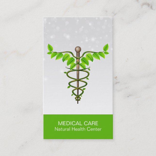Carte De Visite Alternative Médicale Caduceus Vert Feuilles Blanc (Devant)