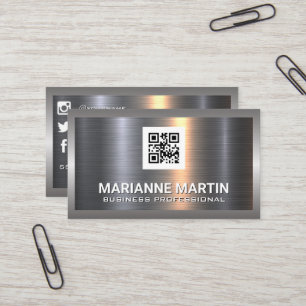 Carte De Visite Aluminium métallique   code qr   Icônes des médias
