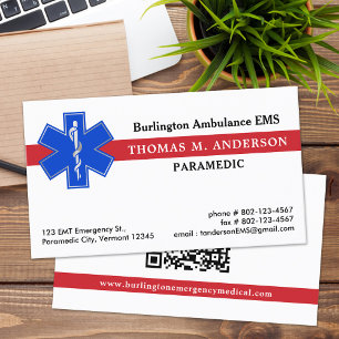 Carte De Visite Ambulance EMT EMS paramétrée Étoile de vie Médical