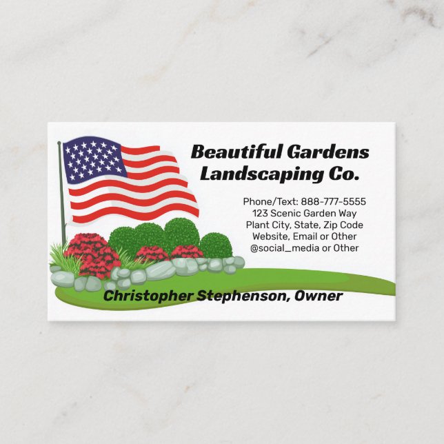 Carte De Visite American Flag Paysage soin de pelouse Patriotique (Devant)