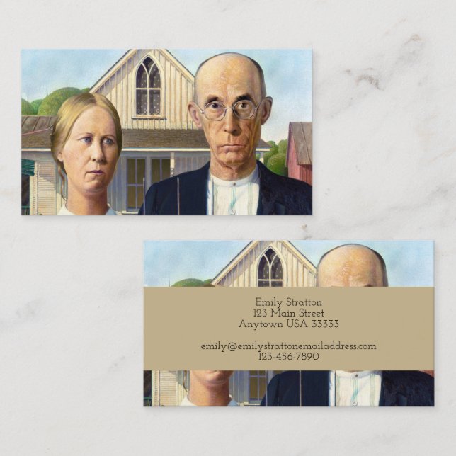 Carte De Visite American gothique classique peinture Grant Wood (Devant / Derrière)