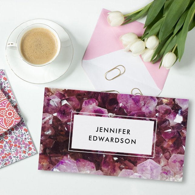 Carte De Visite Améthyste mauve cristal professionnel (Modern elegant purple amethyst gemstone,  crystal professional business card.)