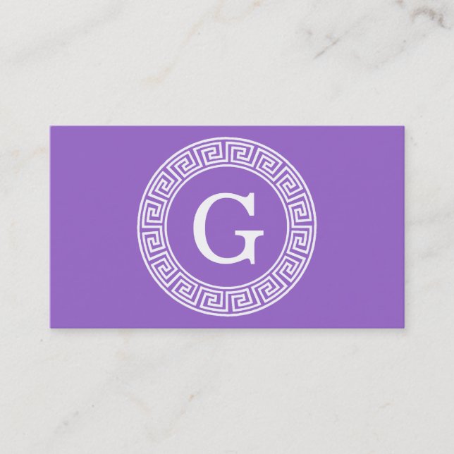 Carte De Visite Améthyste Wht Cadre Rnd Clé Grecque Monogramme Ini (Devant)
